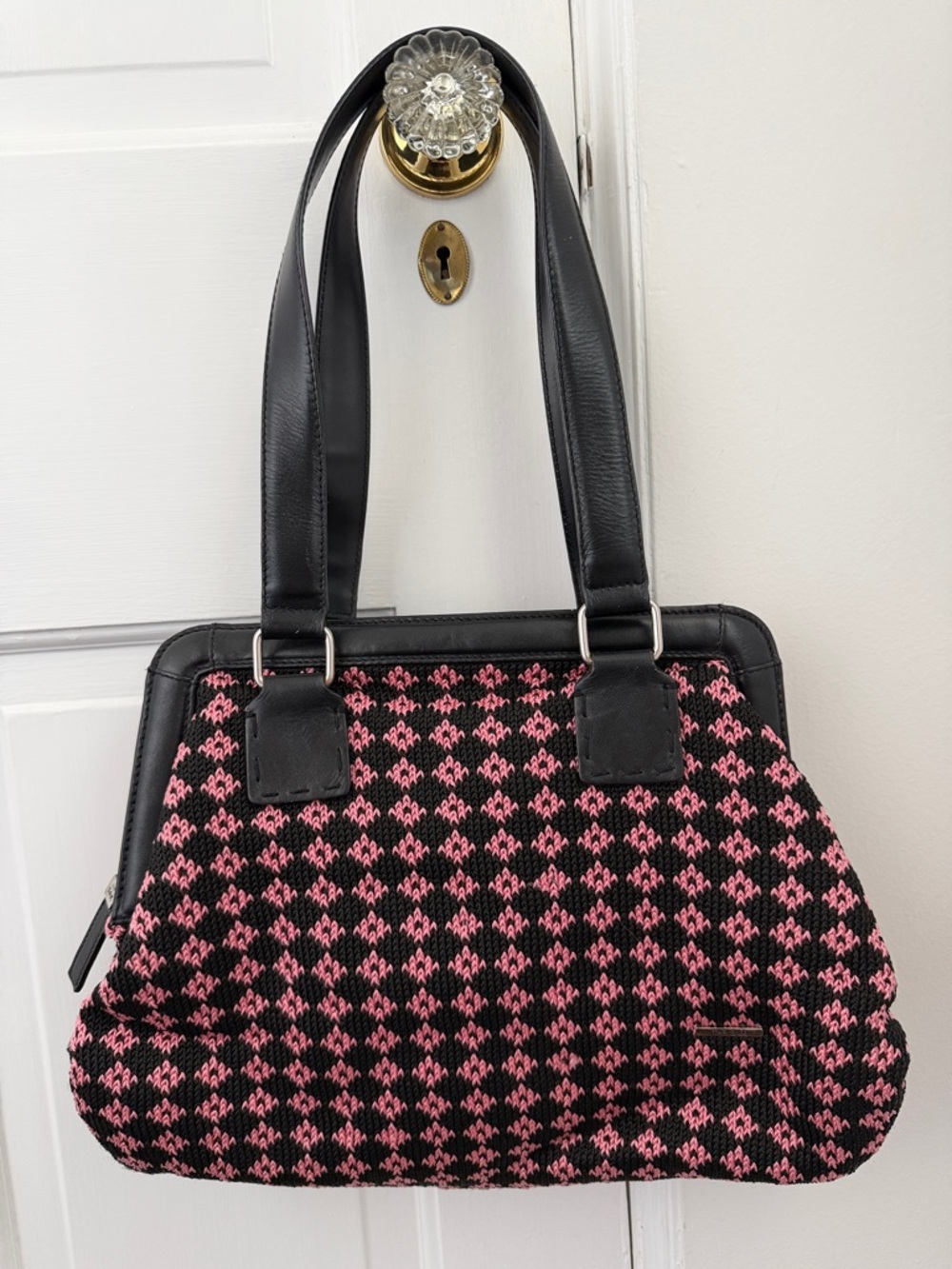 THE SAK Crochet Weave Black Pink Bag